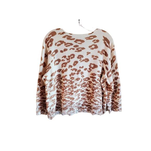 CHICO'S 2 Women 12 14 Charlee Cardigan Sweater Cheetah Cream Beige Crochet 40" - Picture 7 of 7